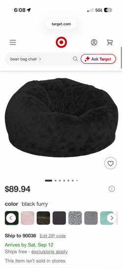 Flash Furniture Duncan Oversized Black Furry Refillable Bean Bag Chair for All Ages