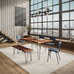 Nature's Edge Light Chestnut/Slate 60 Dining Table w/ 4 Owen Chairs and Bench