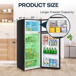 7.7 Cu.Ft. Refrigerator with Freezer, Double Door Fridge, Adjustable Thermostat, Large Capacity, Reversible Door Swing, Refrigerator for Apartment, Of