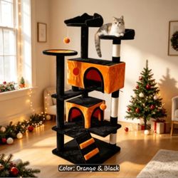 Large Multi-Level Cat Tree Tower – Orange & Black