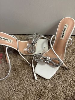ZZheels White Rhinestone Bow Heeled Sandals