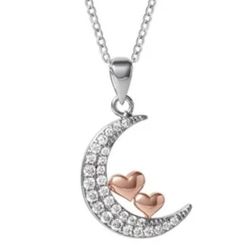 Believe by Brilliance Brass Pink Gold Plated Cubic Zirconia Moon and Heart Pendant,