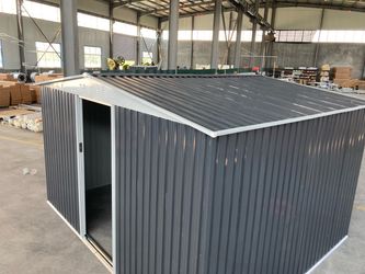 (New in box need assemble) 8’ L x 10’ W x 6.’ H galvanized steel Metal Storage Shed Outdoor Garden Backyard 8’x10’ Storage.