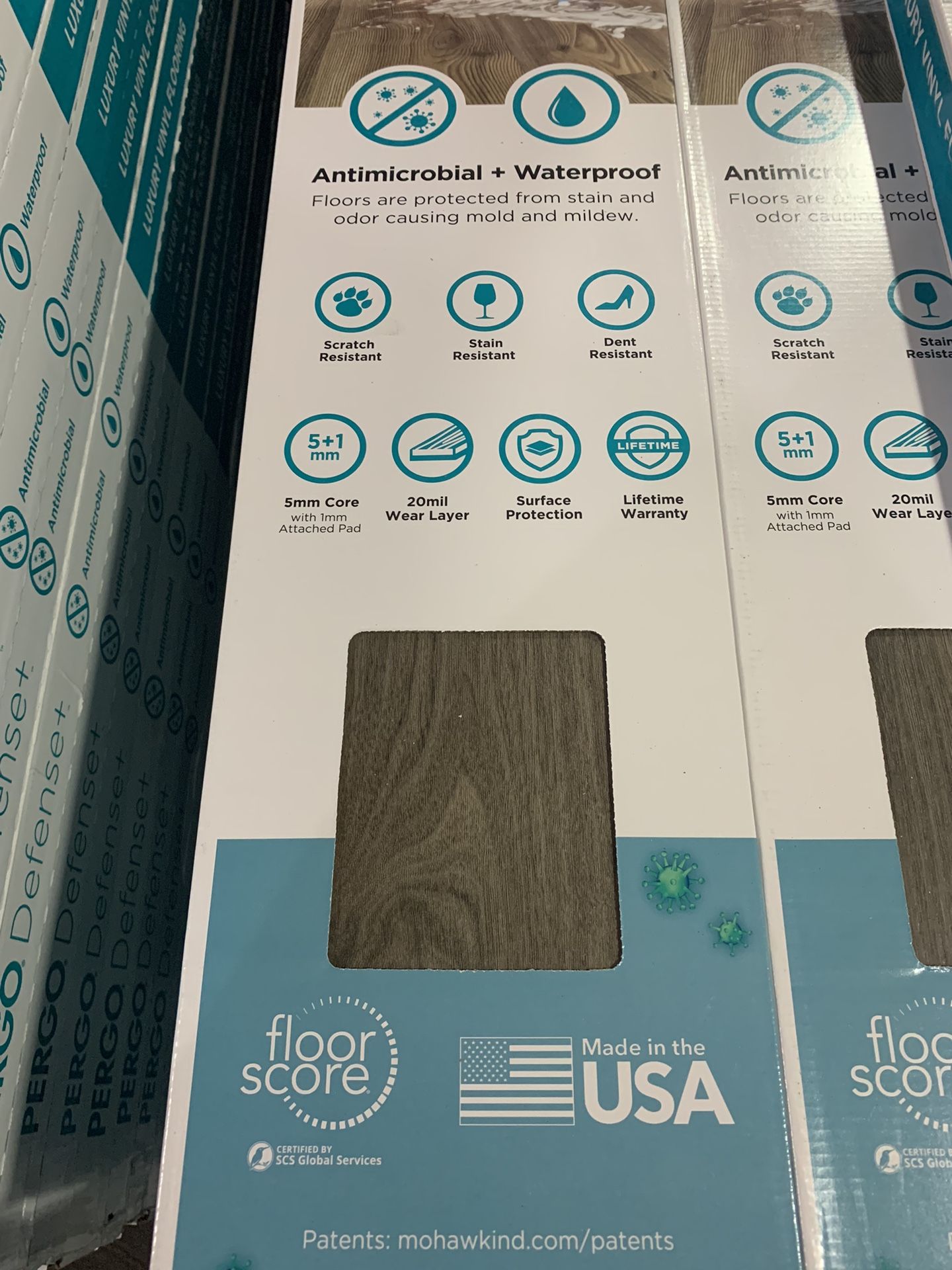 Dark Chocolate Walnut Pergo Defense Brown LVT Rigid Core Vinyl Flooring Click Lock