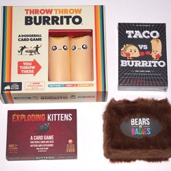 Board Card Game LOT Exploding Kittens Bears Vs Babies Throw Throw Burrito  