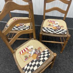 Set of three Whicker seat Dining chairs