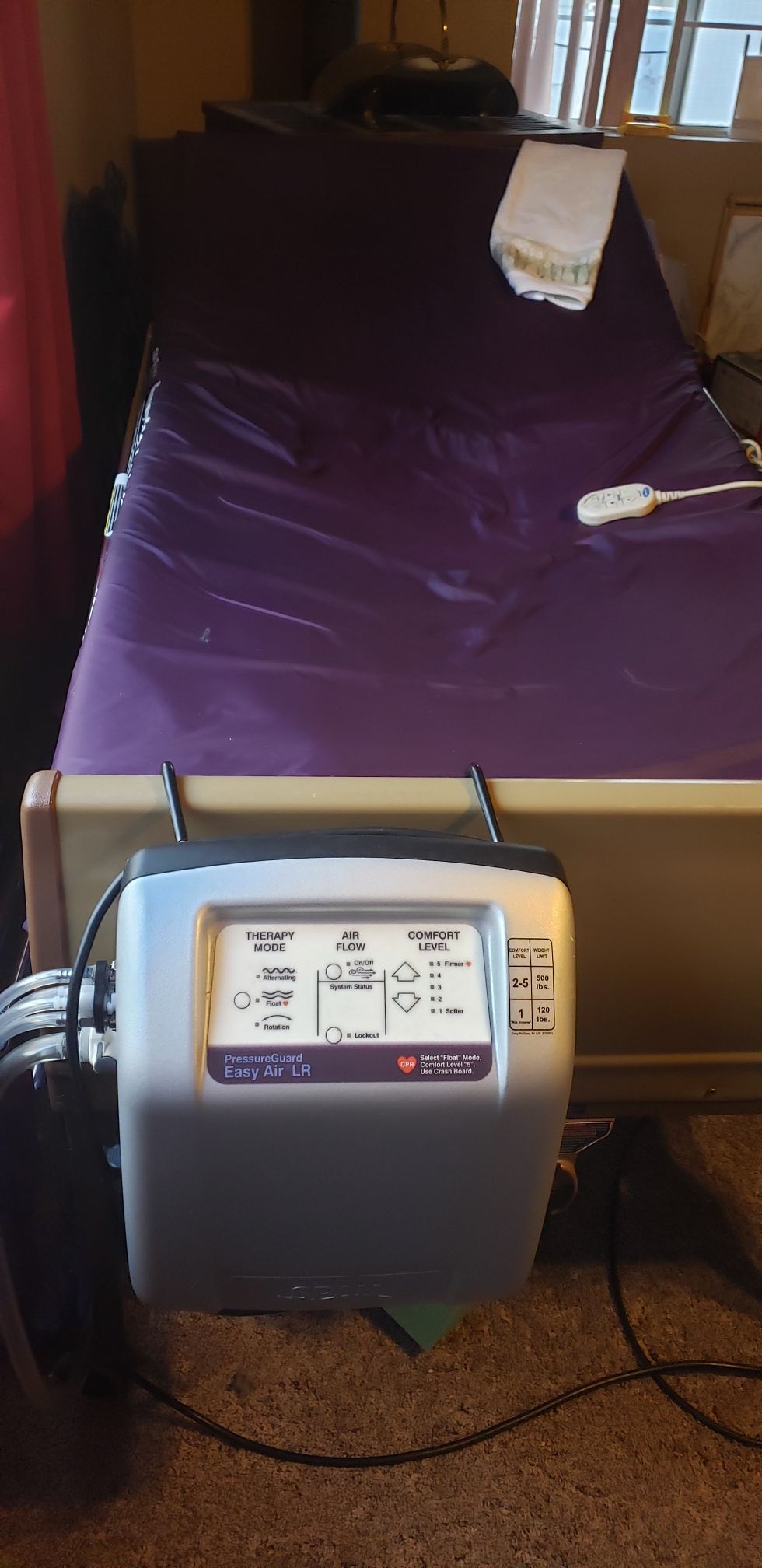 Hospital bed with Span America PressureGuard Easy Air 8000SC Control Unit Medical Mattress Pump