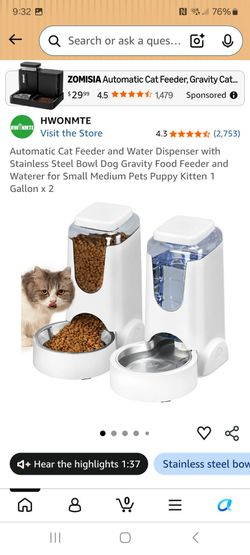 Automatic cat feeder and water dispenser with stainless steel bowl new in box pick up in pomona $35