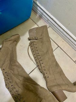 Tan Over-the-Knee Lace-Up Boots