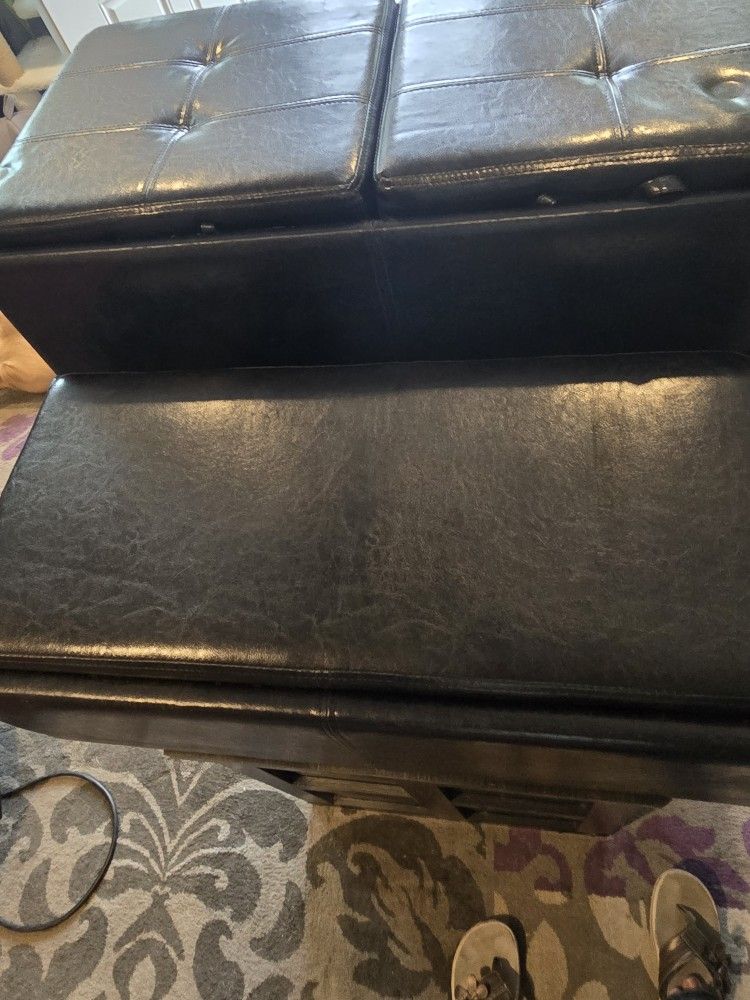 2 Units, Black Ottoman, stool/bench storage, table tray