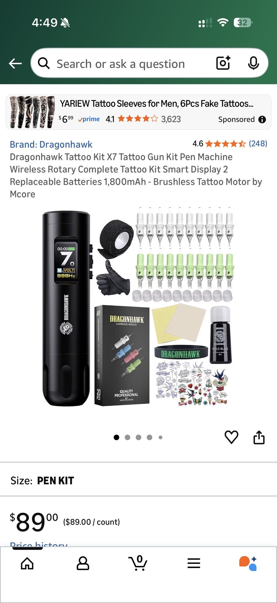 Dragonhawk Tattoo Kit X7 Tattoo Gun Kit Pen Machine Wireless Rotary Complete Tattoo Kit Smart Display 2 Replaceable Batteries 1,800mAh - Brushless Tat