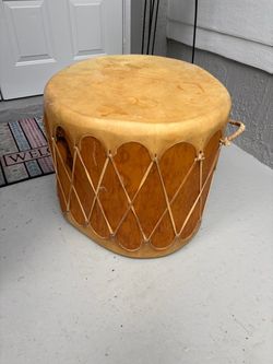 Large Handmade Rawhide and Wood Floor Drum
