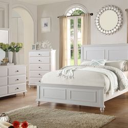 Brand New White Queen Bedframe + Dresser + Mirror + Nightstand 4PCs Set