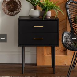 Brand New in Box: Sleek 20" Black Mid-Century Modern Nightstand / Side Table