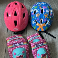 2 size Small Helmets and knee & elbow pads