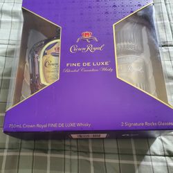 Crown Royal 750 ml with 2 signature Rock Glasses