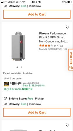 Rheem tankless hot water heater pick up Staten Island only