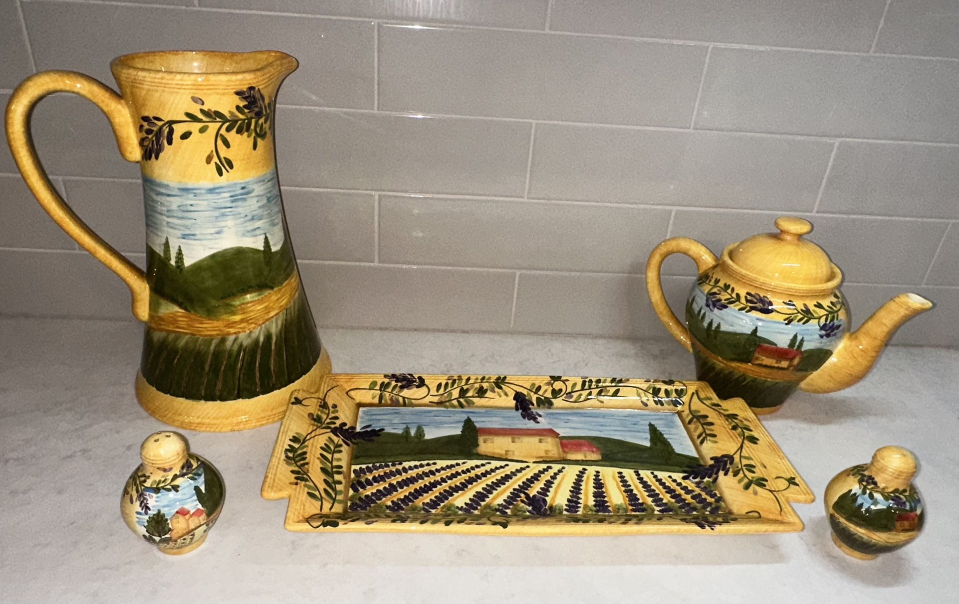 Bella Casa Ceramic Tuscan Farmhouse Themed Set by Ganz - 5 pieces- Like New