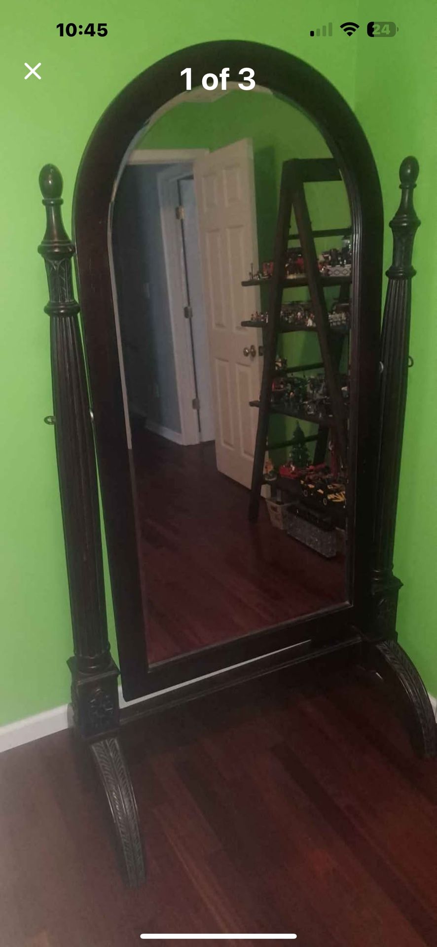 Beautiful Heavy Duty Ornate Cherry Carved Floor Length Swivel Mirror