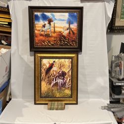 Set Of 2 Hand Textured Framed Canvas Prints Hunting Dogs