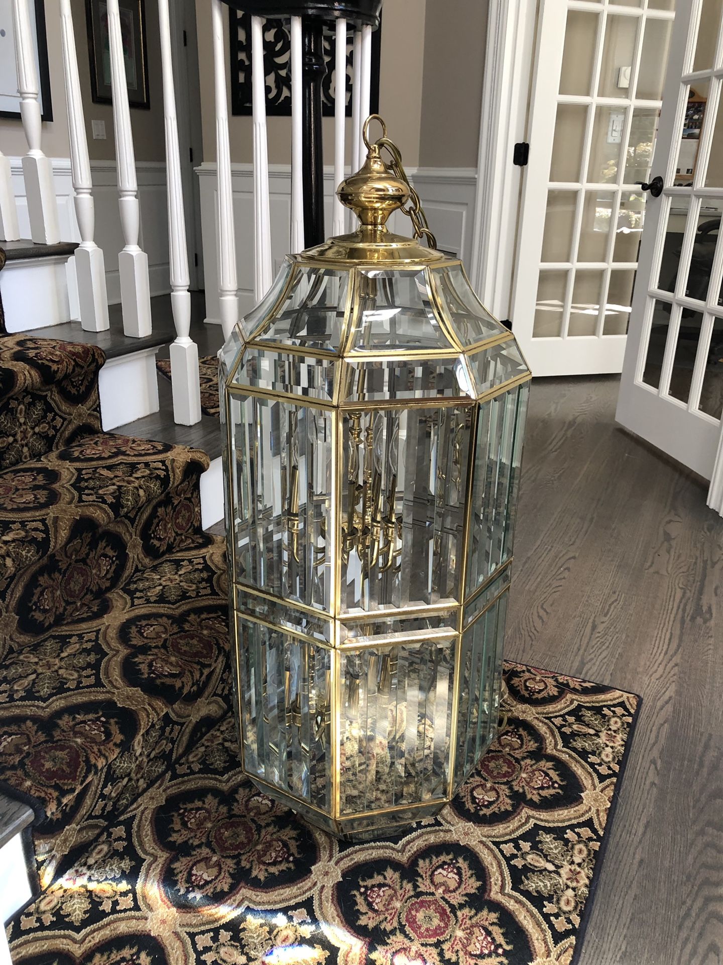 Brass/Glass Birdcage Chandelier