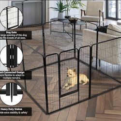 Indoor Outdoor 8 Panel 40'' Height Pet Fence for Puppy w/ Door