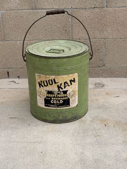 VINTAGE 1930s Boyco KOOL KAN Cooler Bucket * Rare Dual Paper Labels * Orig Lid