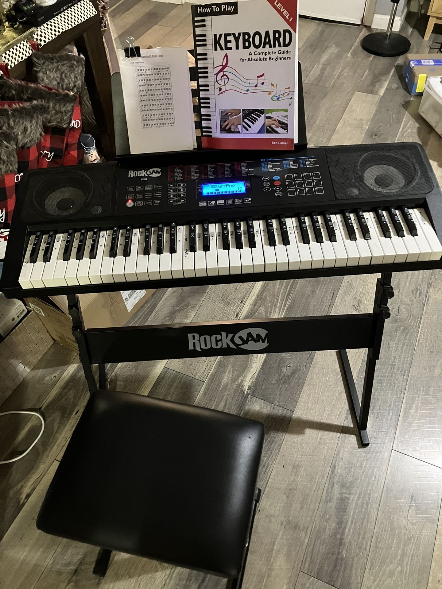 RockJam RJ761 61 Key Electronic Interactive Teaching Piano Keyboard Stand Stool
