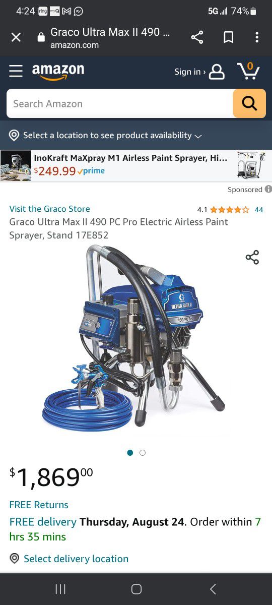 Graco UltraMax II 490 PC Pro Electric Airless Paint Sprayer Stand 17E852