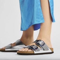 BIRKENSTOCK Arizona Big Buckle Natural Leather - Metallic Silver