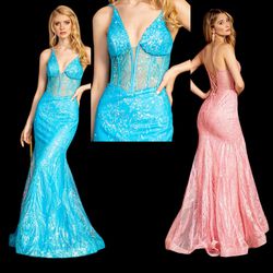 New With Tags Corset Bodice Glitter & Sequin Long Formal Dress & Prom Dress $199