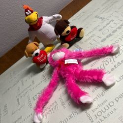 Pink Monkey With Tag, Rooster, 2 Little Bears With Hearts