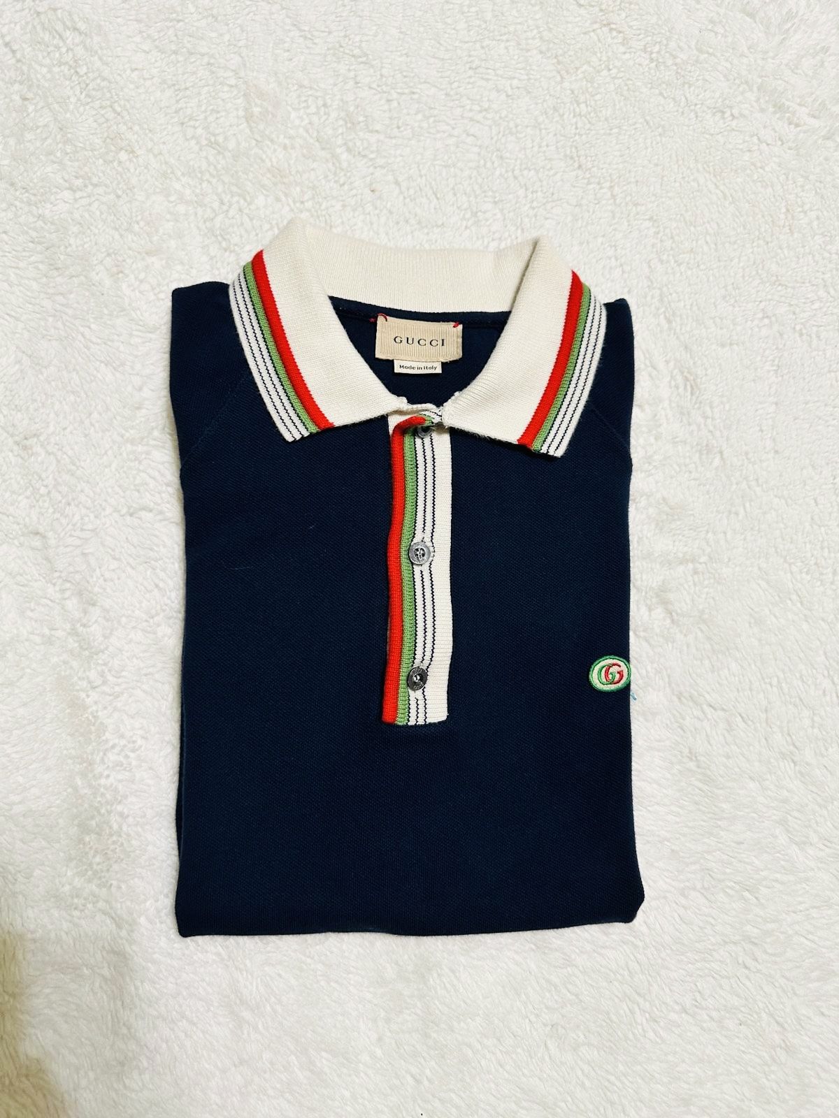 GUCCI POLO STRIPED COLLAR SHIRT Size 12 Navy Blue