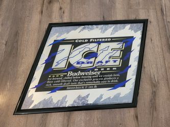 Budweiser Bud Ice Draft Cold Filtered Beer Frame Glass Mirror