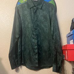 Mens Medium Paisley Dress Shirt green