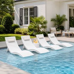 Set of 4 White Folding In-Pool Lounge Chairs w/ Headrests – New
