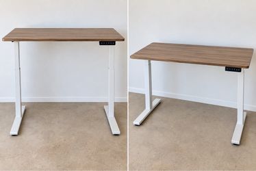 Electric Standing Desk – Large Wood Top / White Frame