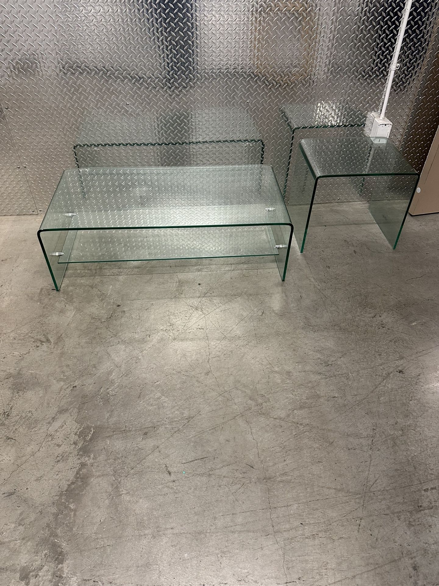 Vintage Glass Coffee Table With Side Table