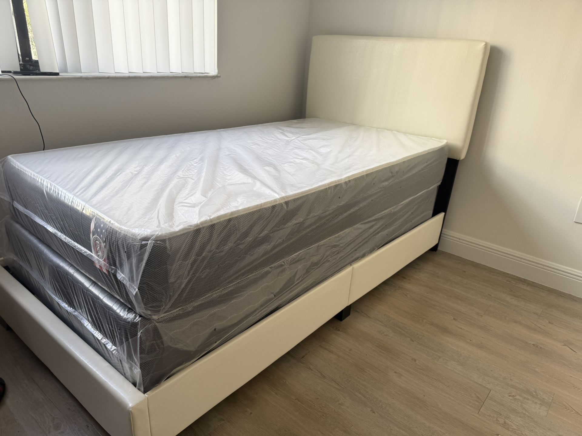 NEW BED FRAME TWIN SIZE WITH MATTRESS AND BOX SPRING