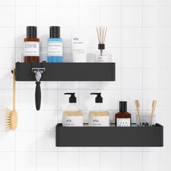 Kitsure Large Shower Caddy - 2 Pack Adhesive Shower Organizer, Drill-Free Shower Shelves for Inside Shower, Rustproof Stainless Steel Shower Rack for