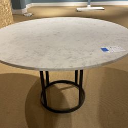 68849-AB - Tanner II 48" Round White Marble Top Black Metal Base Dining Table
