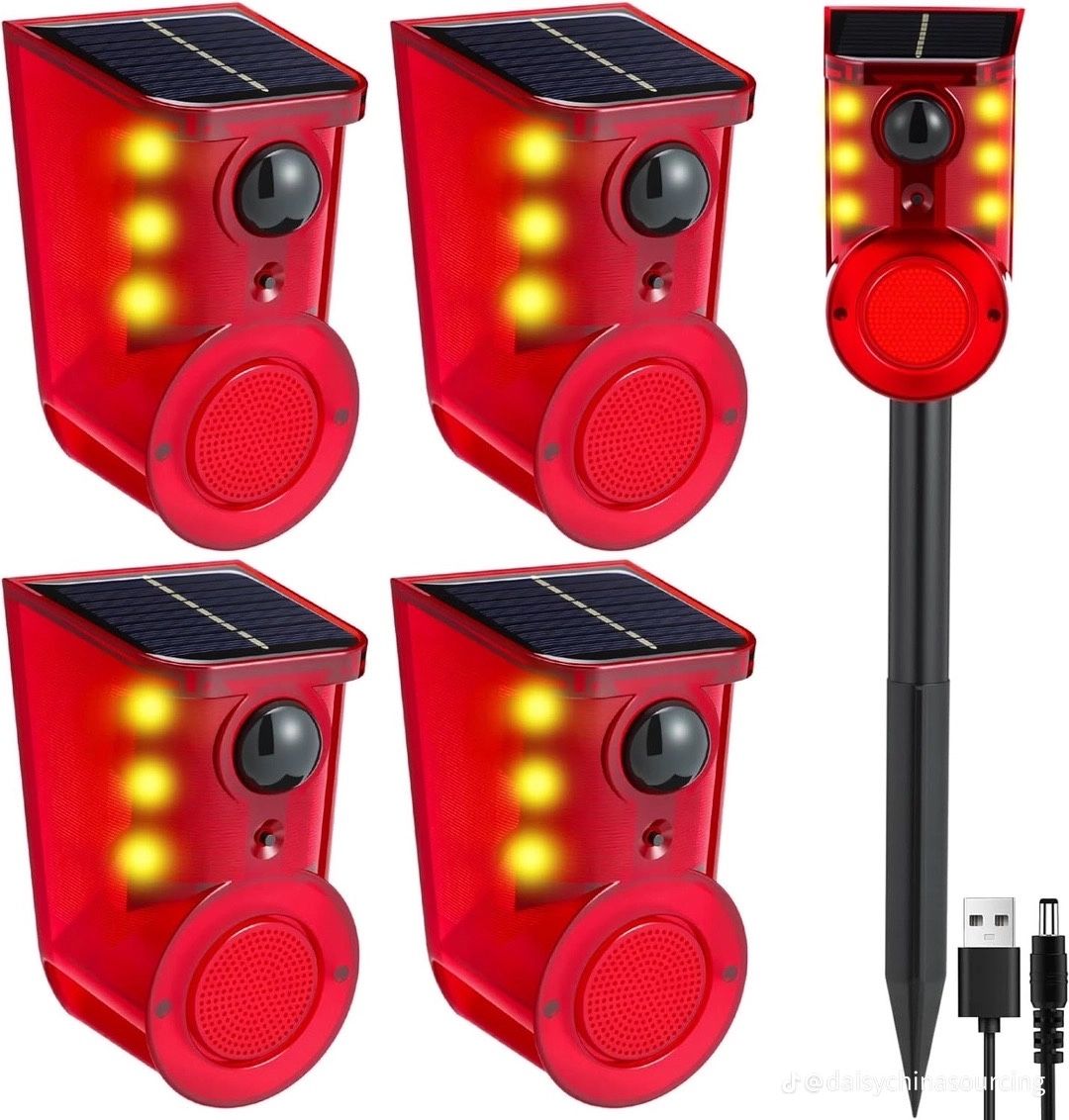 Solar Motion Sensor Alarm Device - Waterproof, Multi-Mode, Wide-Angle Sensing, 110dB Alarm & Strobe Lights for Indoor & Outdoor Security