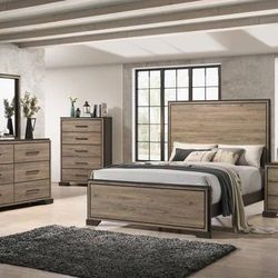 Queen Bedroom Set In Rustic Wood Finish! 5 Piece Set!  Lowest Prices Ever!