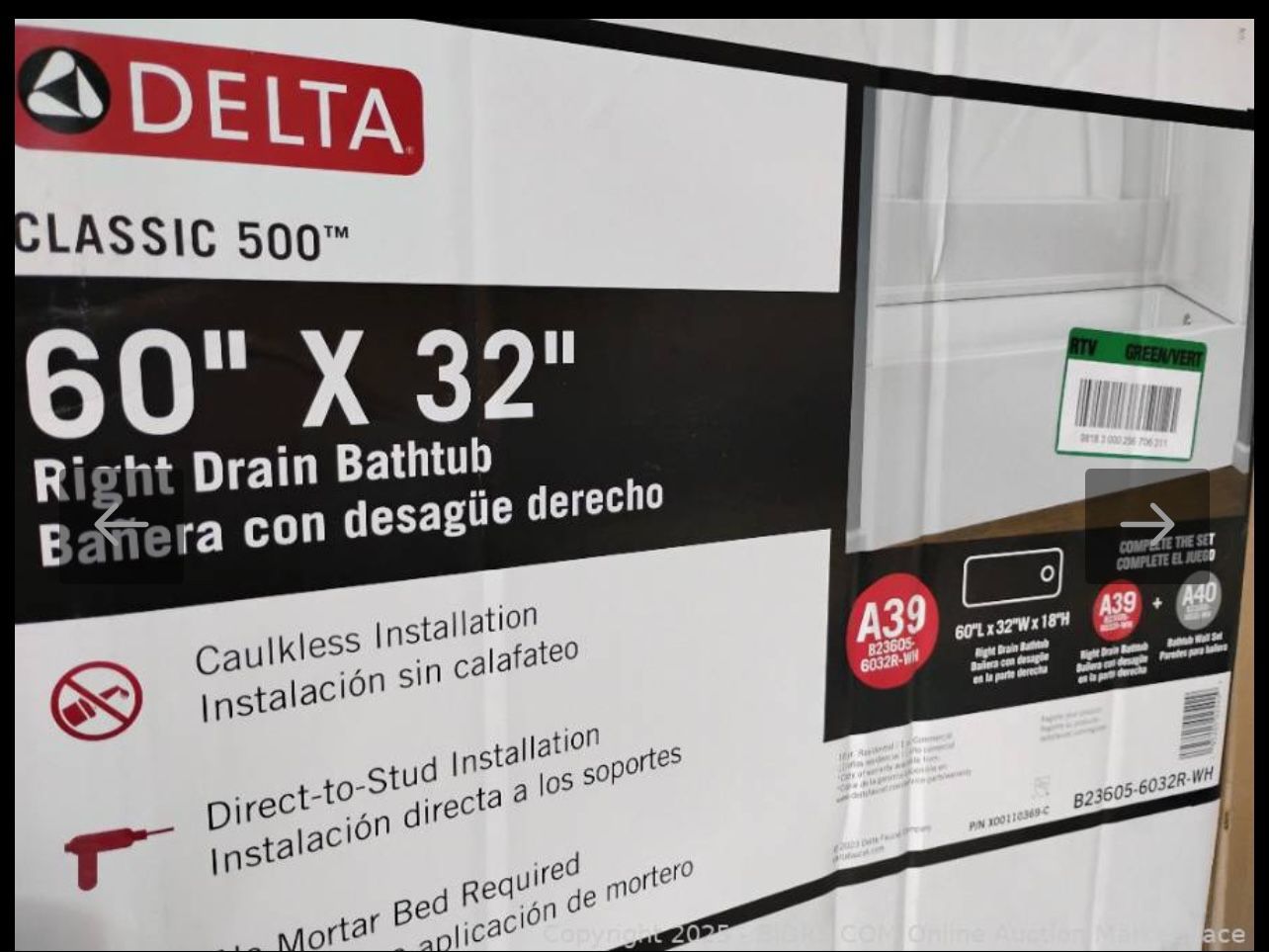 60x32 Delta Bath Tub New