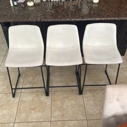 3 White Faux Leather Counter Height Stools