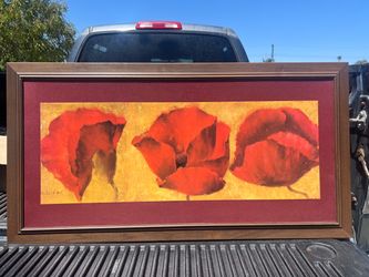 framed horizontal triptych canvas print In the Sun red poppy flowers painting