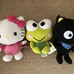 Set Of 3 Hello Kitty, Keropi Chococat Plush 6” NWT