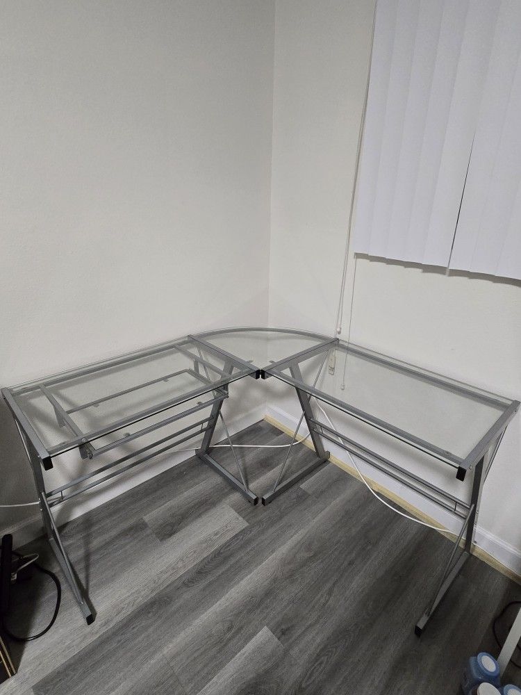 Glass L Shaped Computer Desk