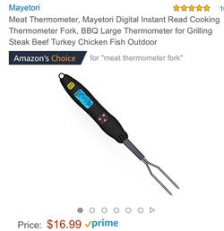 Digital Instant Read Cooking Thermometer Fork, BBQ Large Thermometer for Grilling Steak Beef Turkey Chicken Fish Outdoor