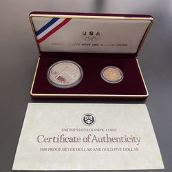 1988 US MINT OLYMPIC COINS PROOF SET SILVER DOLLAR $5 GOLD COIN 
